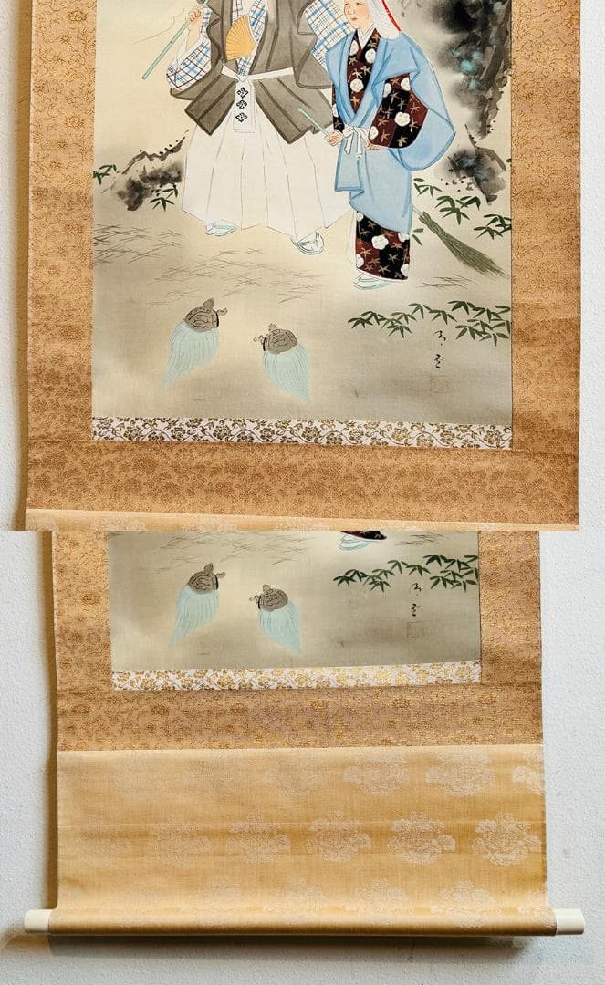 高砂之図 在銘 掛軸 日の出に松双亀 目出度図縁起物 日本画 浮世絵 書画 共箱