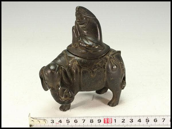 中国美術 古銅 象上達磨大師 香炉(K-XA806)
