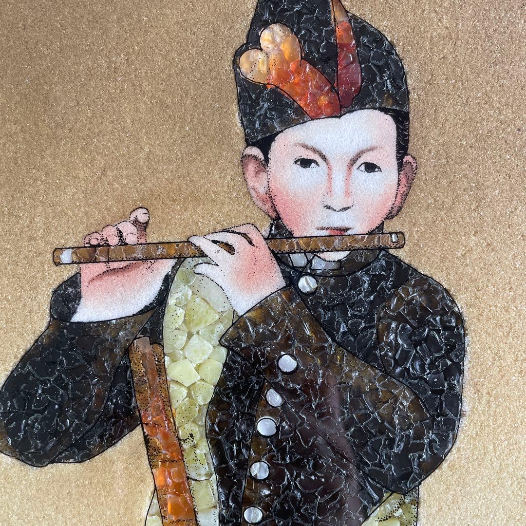 笛を吹く少年　天然大理石　プレミア品　額縁付