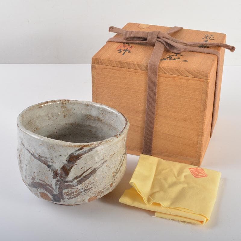茶道具　加藤唐九郎　一無斎（一ム斎）作　鼠志野　茶碗　共布共箱　D　R6708