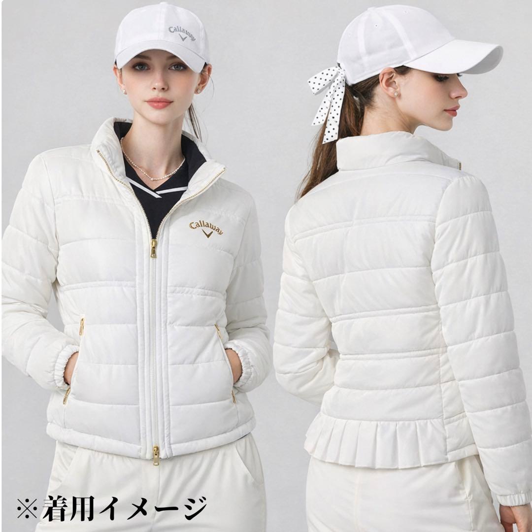 極美品 キャロウェイ 中綿ジャケット バック裾プリーツ 白 Ｌ