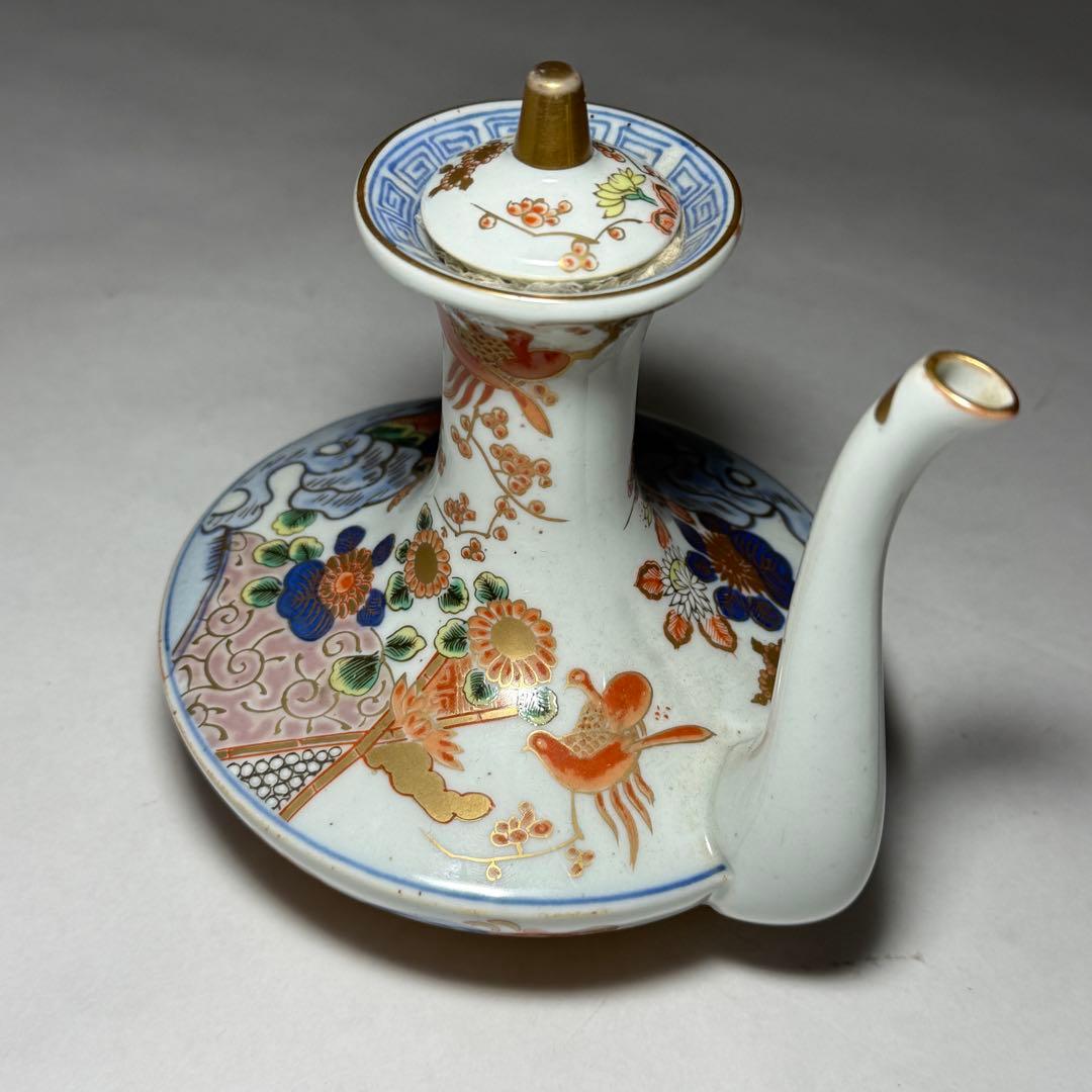 ◆伊万里 染錦金彩花鳥文銚子一対 酒器 上手品 明治時代◆