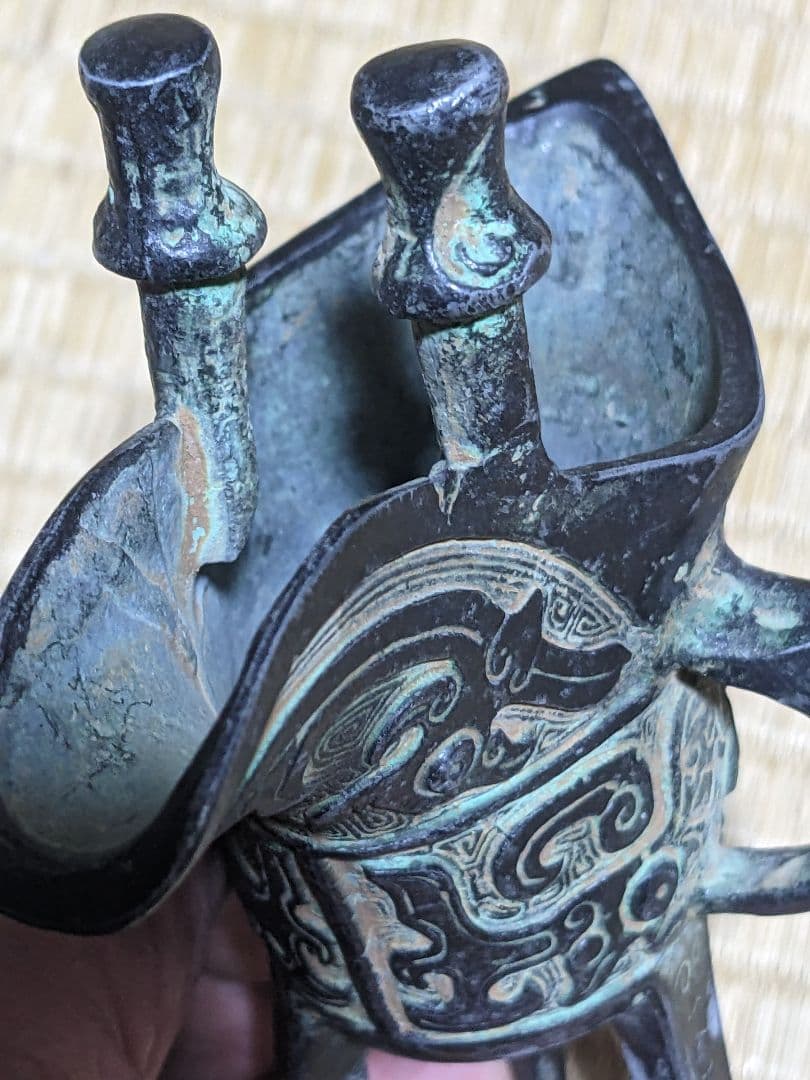 ♦中国古代 青銅器 饕餮文 爵 酒器 祭祀 儀礼用 清時代写し 古玩古美術骨董品