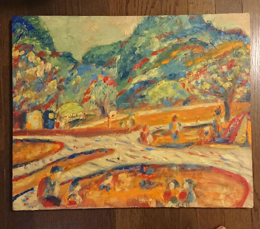 油彩画 風景画 『ひろば』