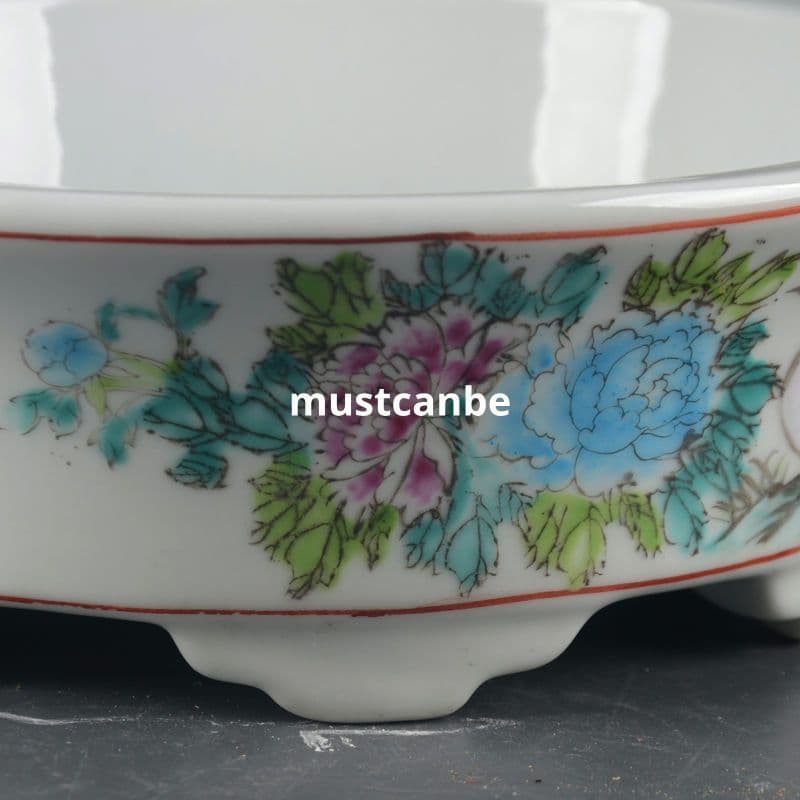 景徳鎮 磁器 手描きパステル彩鶴花鳥水仙鉢 大盆栽 小盆栽 工芸品 置物