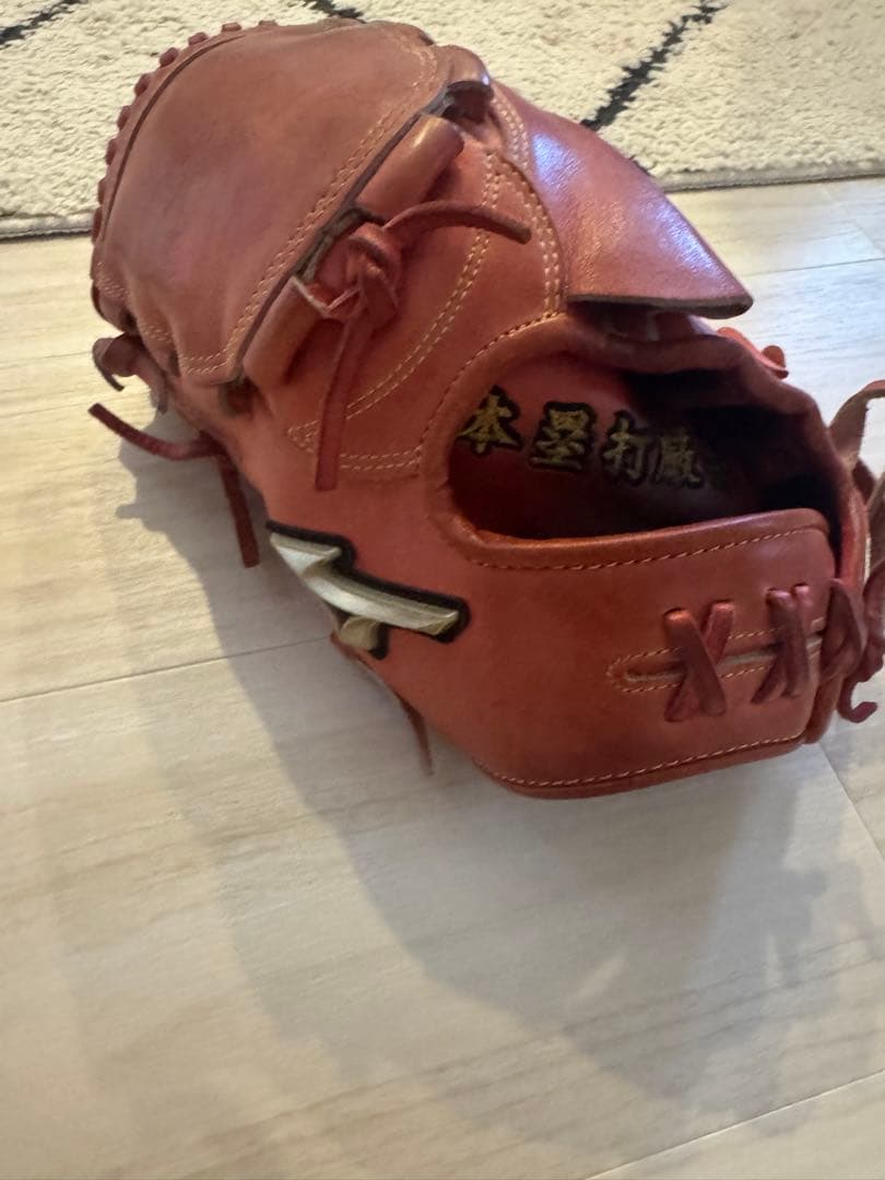 オレンジ レザー 野球グローブ 名前刺繍あり