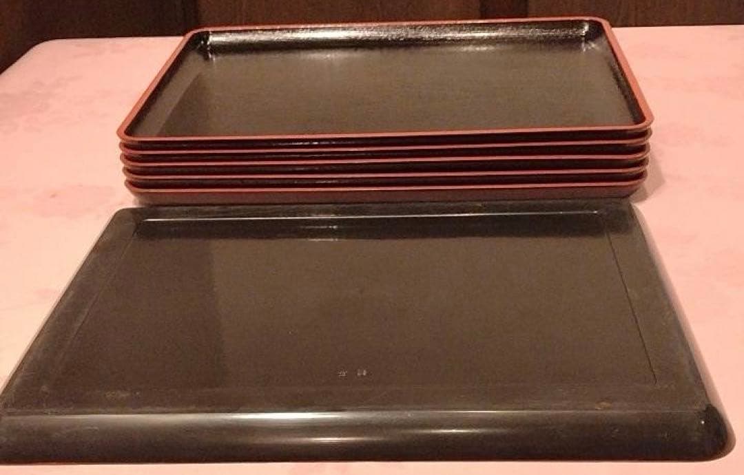耐熱ケヤキ会席盆黒天朱 SL 漆器 膳 6枚セット