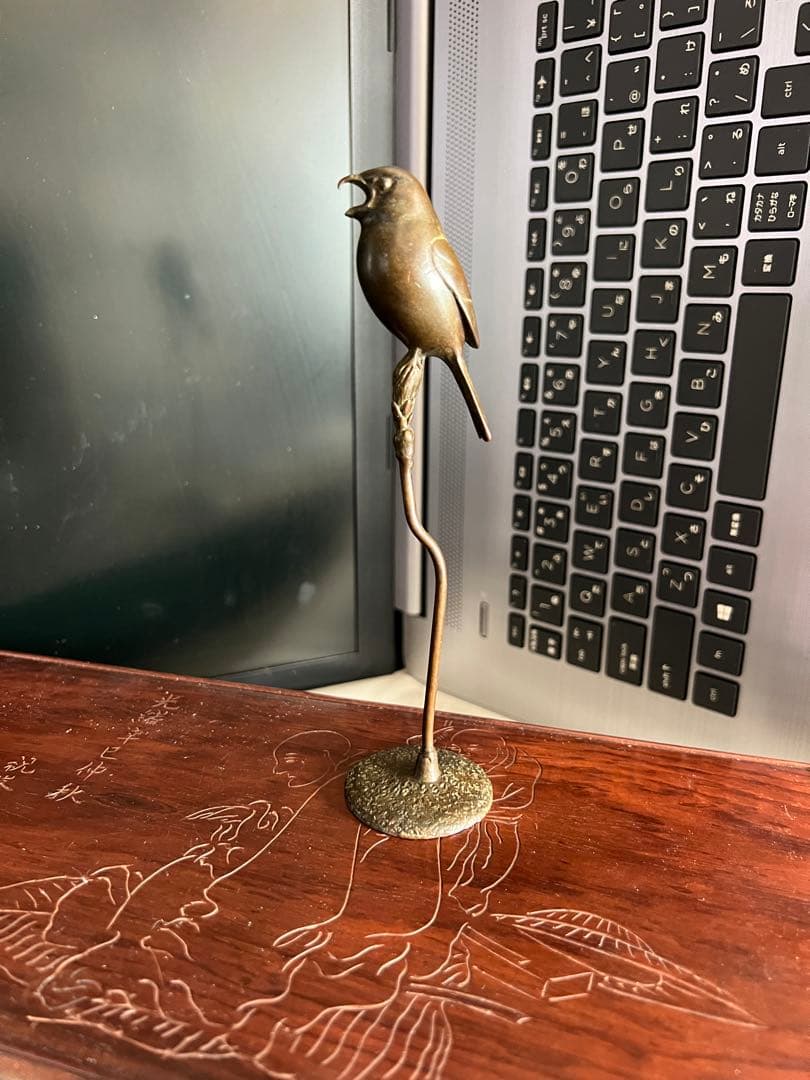 銅鳥置物 H-16cm