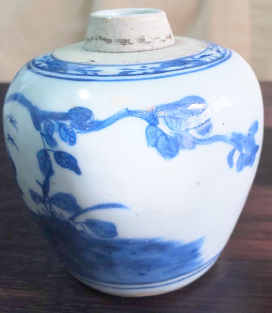 中国美術 明時代 白磁染付花鳥文様 壺型 陶磁器 茶壷