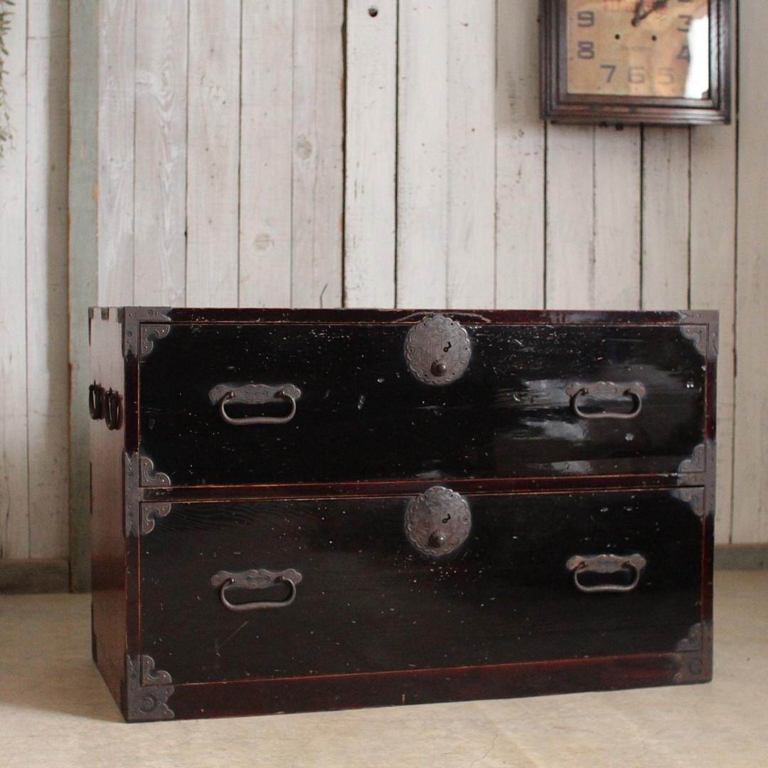 丸金具　庄内箪笥　2段　タンス　収納　古家具　古民家　時代家具