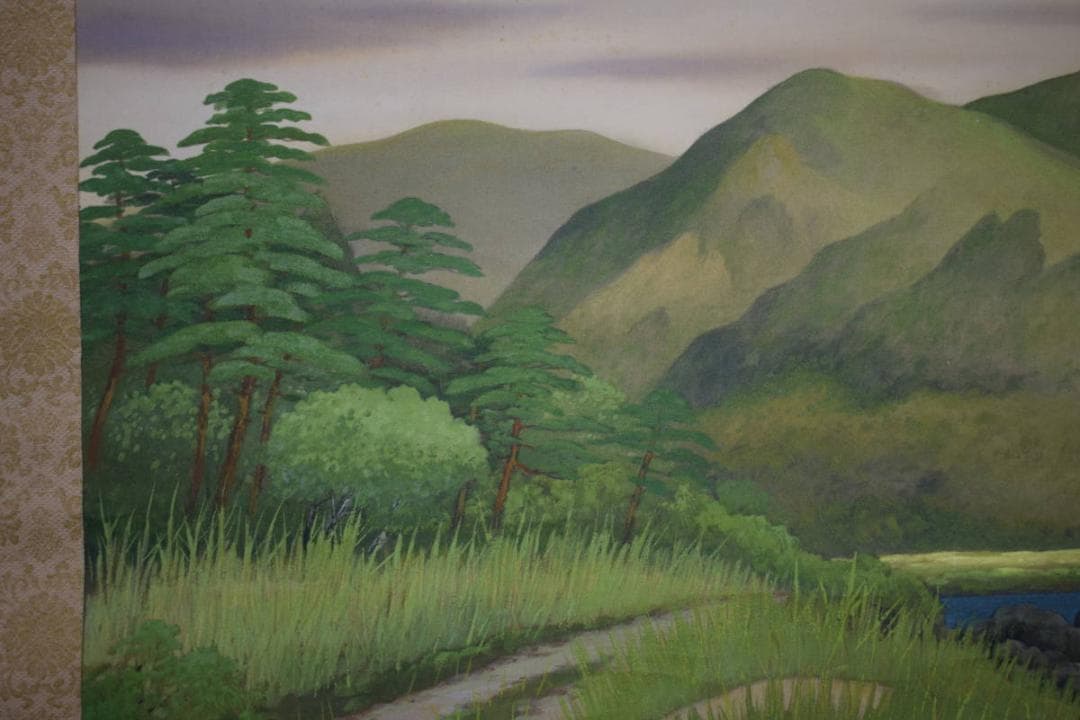 真作/雅堂/春景山水図/桐共箱付/布袋屋掛軸HG-260