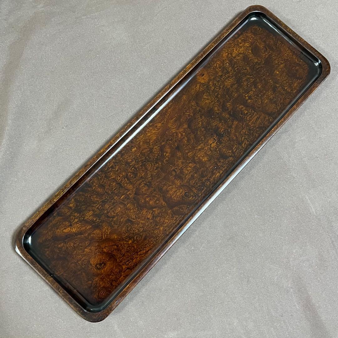 欅杢拭漆一文字盆　トレー　　366mm×118mm×16mm　 №9204