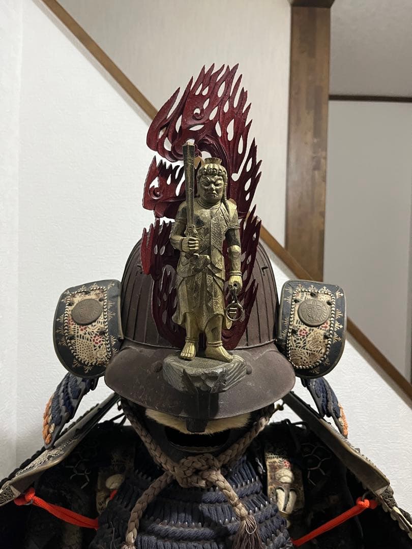 不動明王、炎、最高傑作品、木彫、前立のみ武具甲冑兜戦国時代侍サムライ