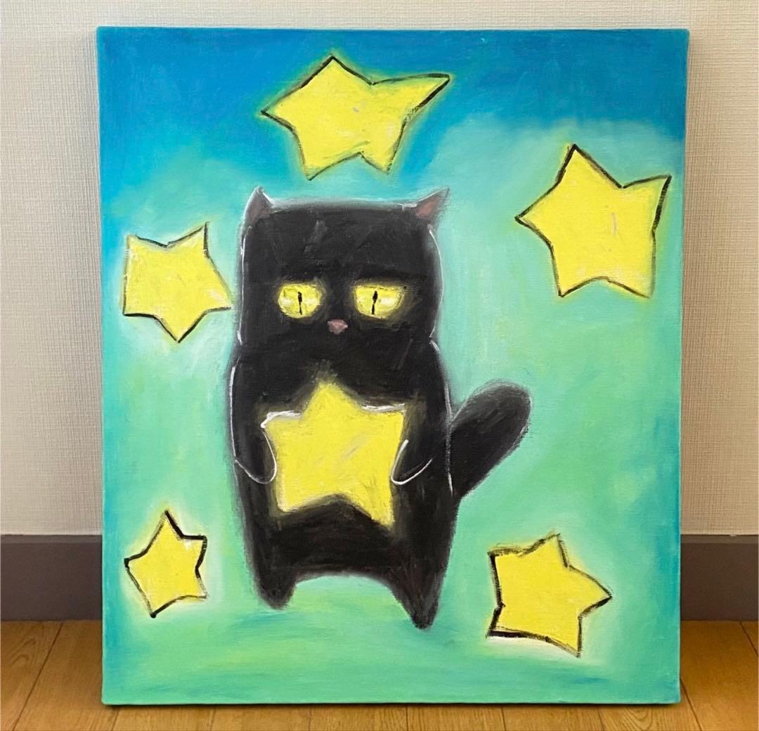 期間限定特典❤️原画☆キャンバス F10【夜、黒猫が星を抱いて願い事をする】