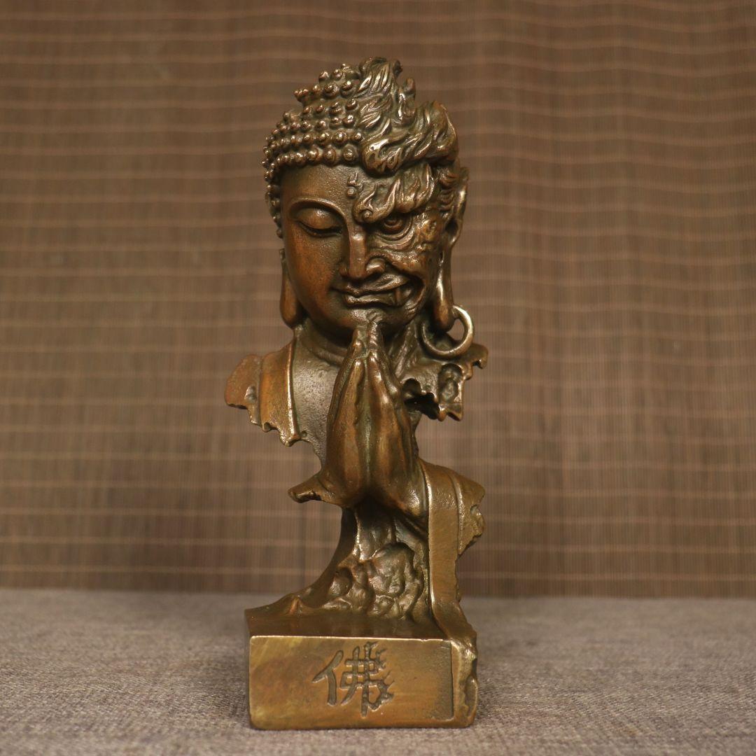 銅 細工 釈迦如来仏仏像 事務デスクトップ机 茶室 茶寵 置物 装飾品 工芸品