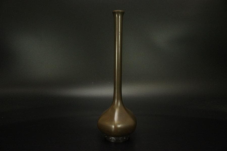 茶道具 銅 鶴首 花入 利三郎作 共箱 未使用(ZE516)