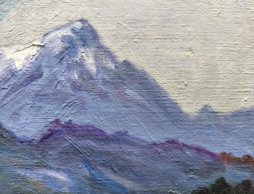油絵「早春」船形山 1986 P12 絵画