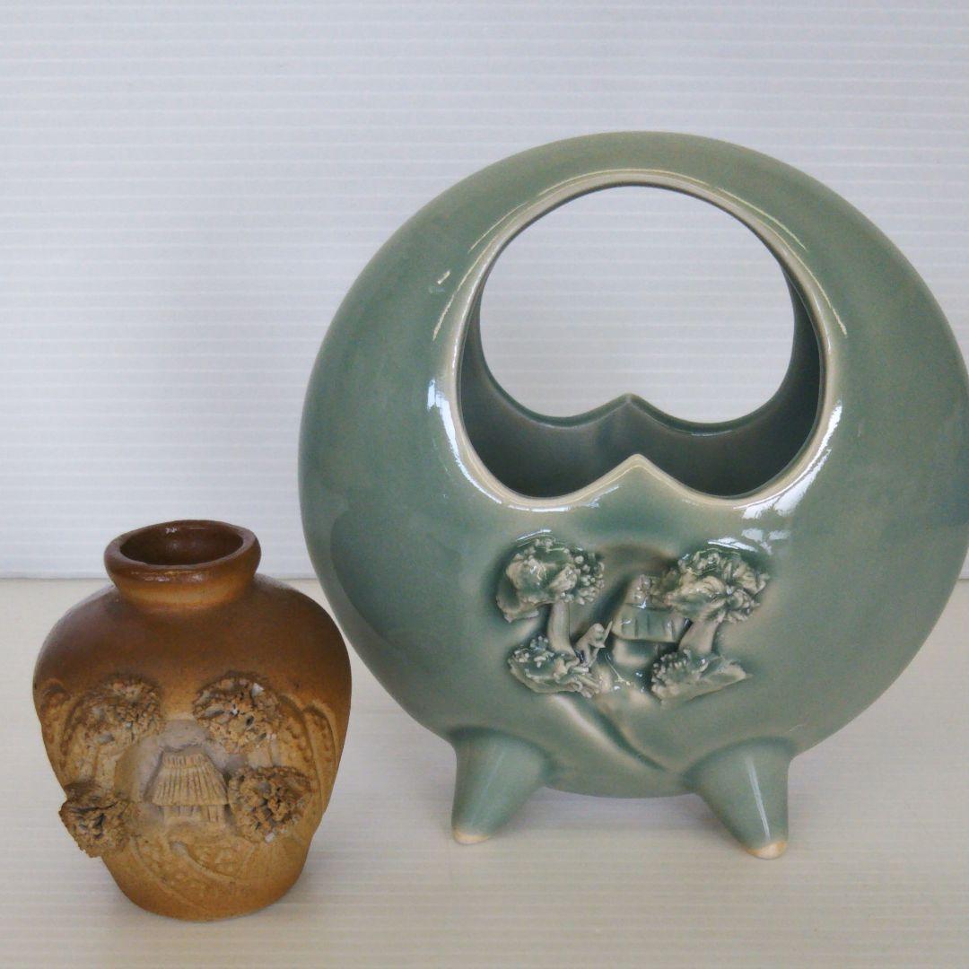 砥部焼　洞窟彫　花瓶　2個セット