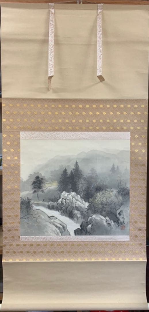 骨董水墨画　郡 賜泉 絹本肉筆 掛軸 素敵な作品