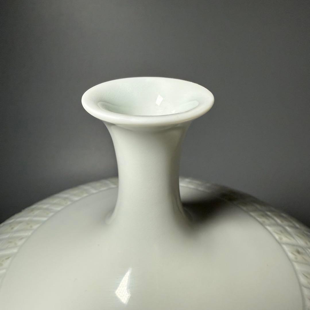 藤井朱明　作　格子文花瓶　エントランス　オブジェ　日展陶芸作家　高30.5cm