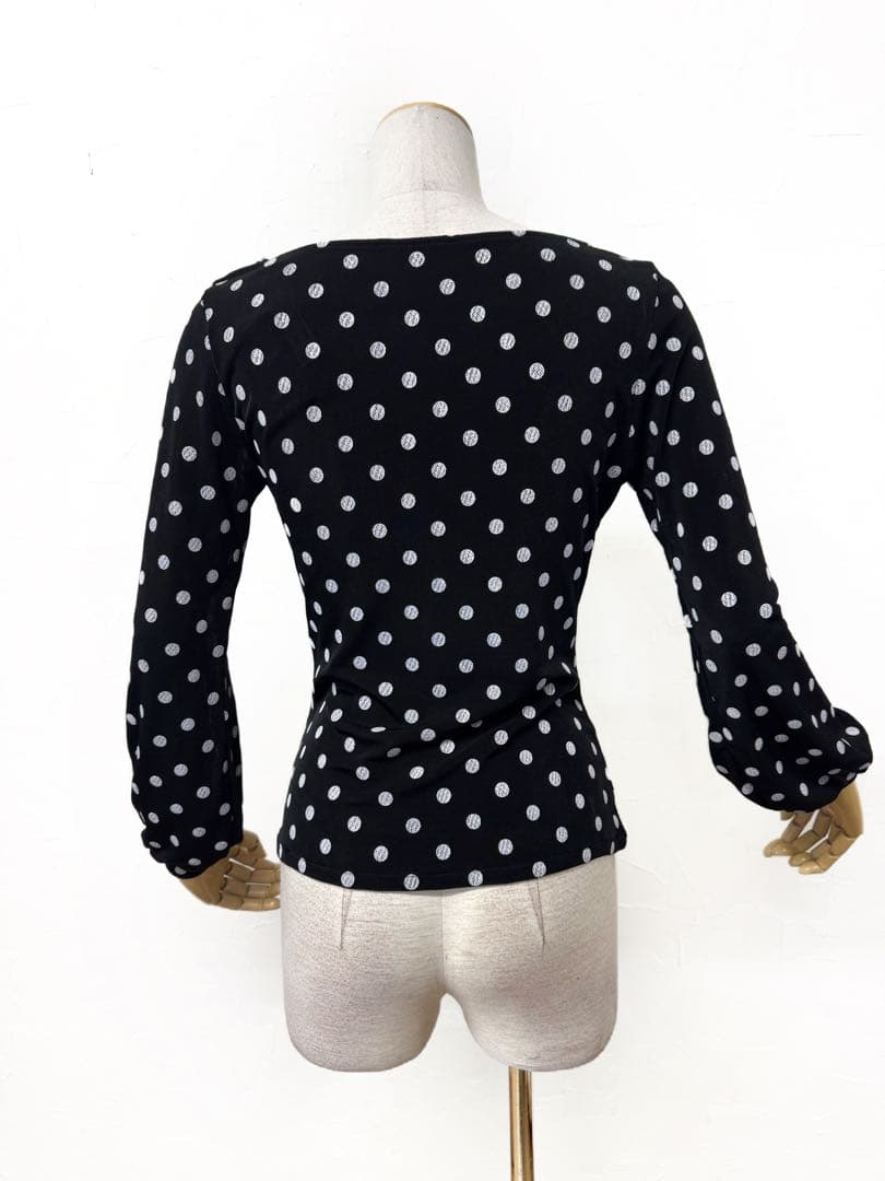 【Mサイズ】新品　JOAN社交ダンス 水玉バルーンスリーブトップスs003