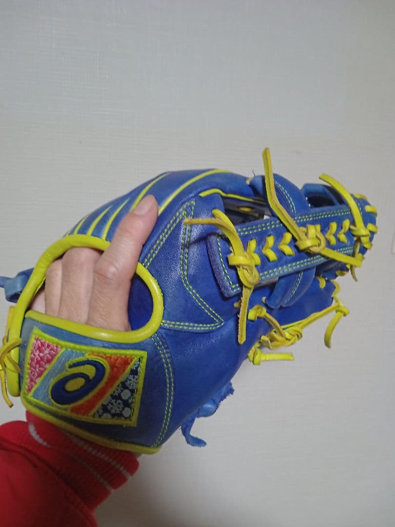 asics　内野用 軟式グローブ 青/黄色