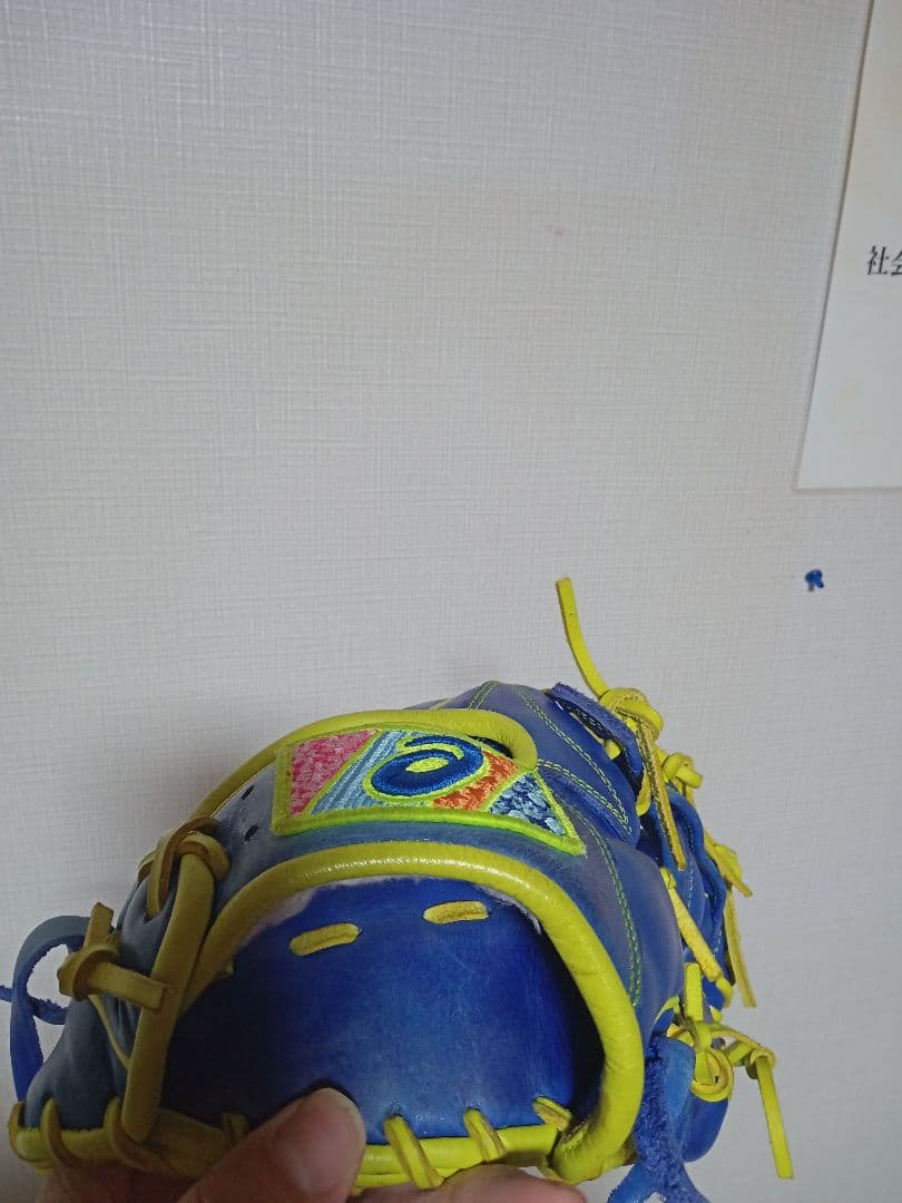 asics　内野用 軟式グローブ 青/黄色