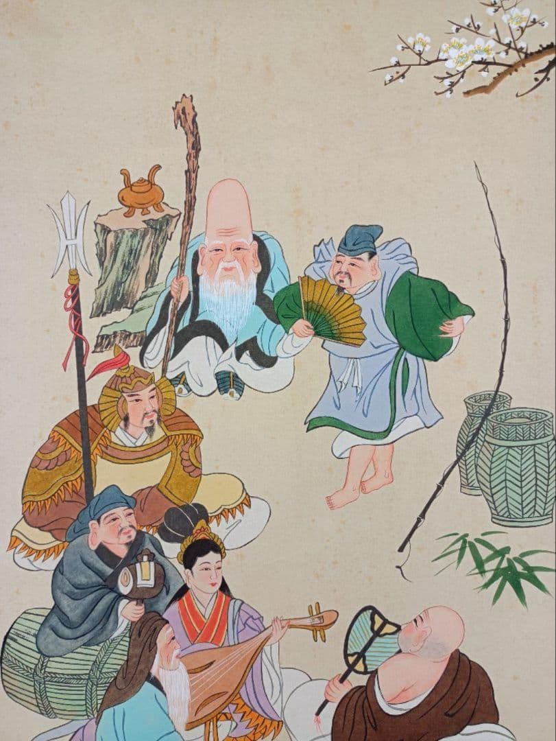 開運!【七福神 宴】掛軸 縁起物 おもてなし 絵 金運 商売繁盛 インテリア