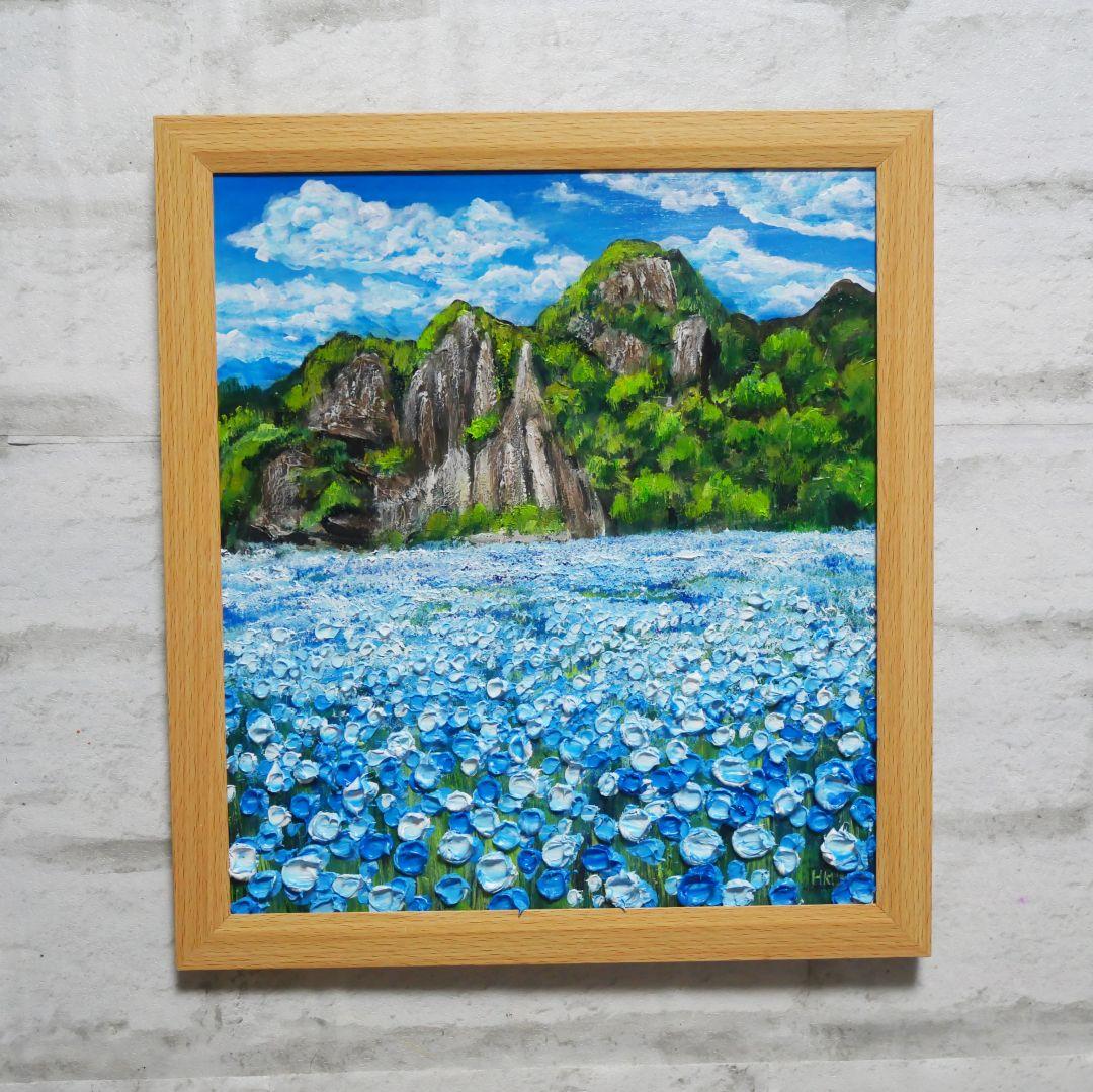 油絵 油彩 油彩画 絵 絵画 【青の洞窟のネモフィラ】