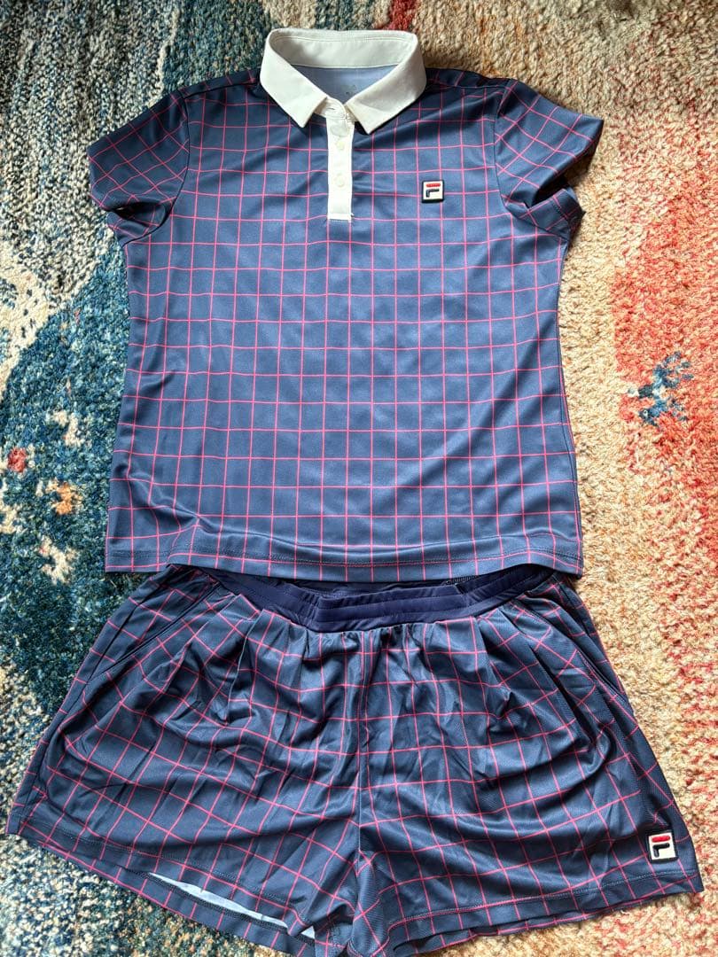 FILA チェック柄 ポロシャツとショートパンツ XL