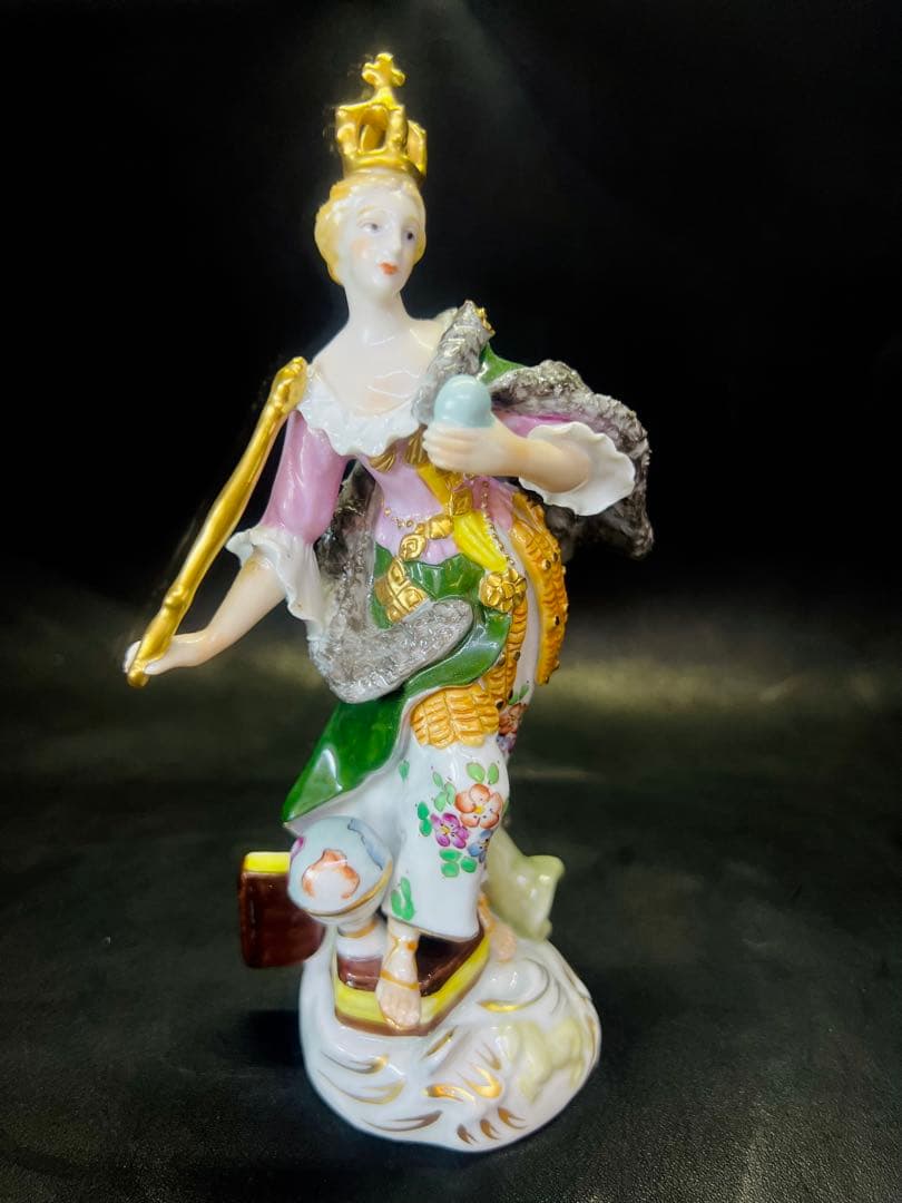 陶器製女性像 置物 ハープ付き