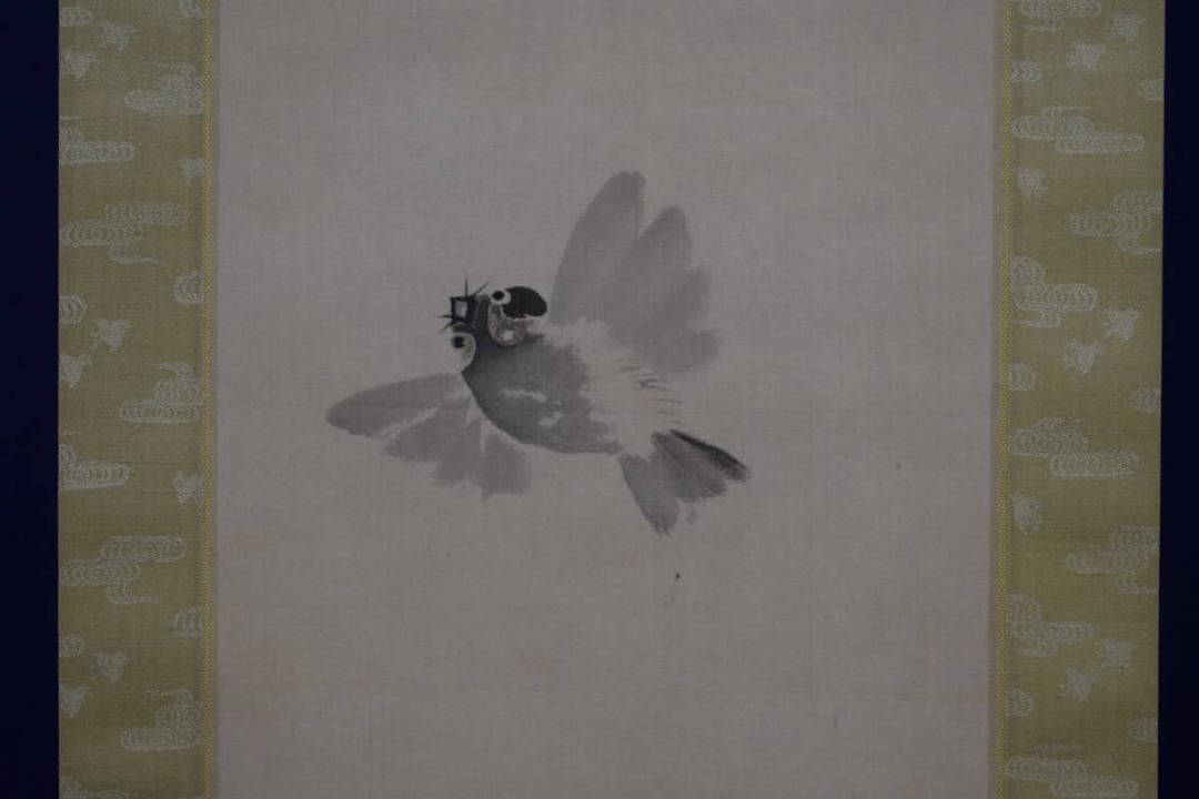 真作/竹内栖鳳/雀飛翔図/絹表装/桐極箱付/布袋屋掛軸HH-931