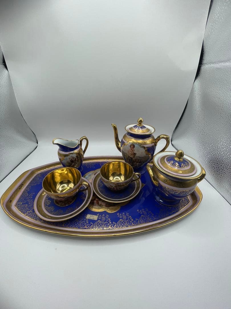 青と金の茶道具セット