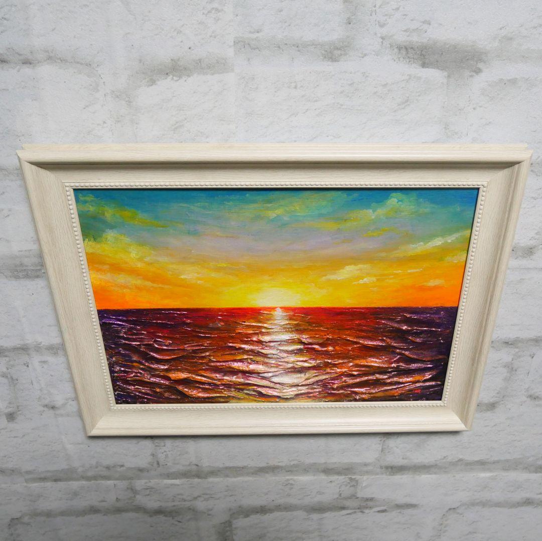 油絵 油彩 油彩画 絵 絵画 【朝日に輝く海】