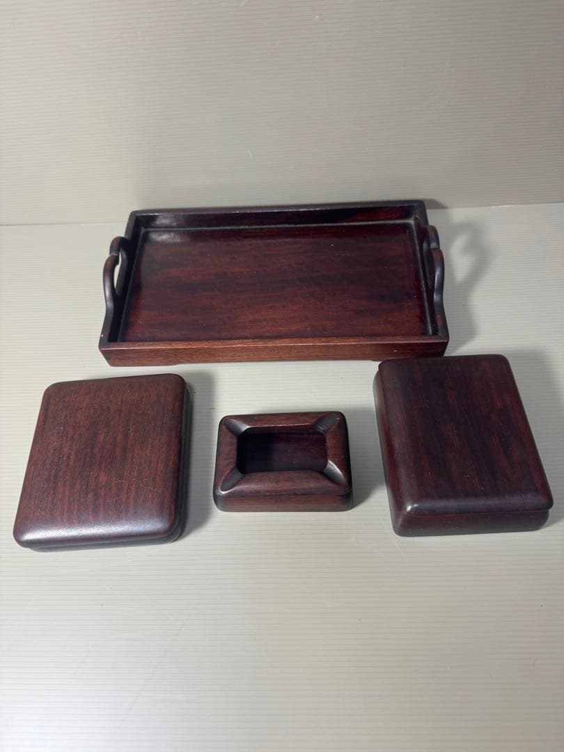 2100  唐木　煎茶盆1客　木箱3客　時代物