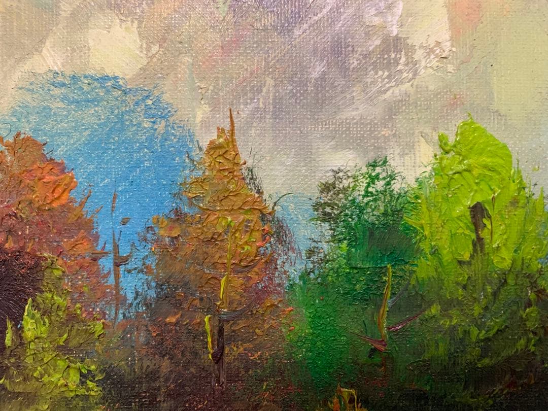 【美術品】山と川の自然・風景油彩絵