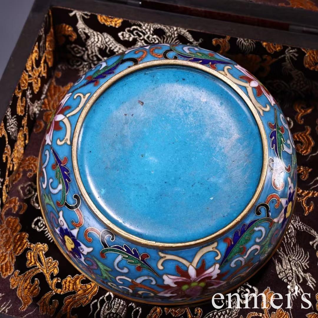 中国古美術・旧蔵銅胎鎏金の七宝焼掐絲細工蔓草蓮・五福捧寿の首飾り箱・置物・文房