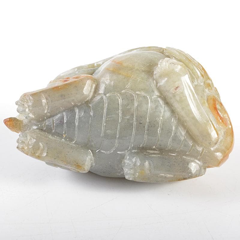 中国　玉石彫刻　神獣　紙鎮　置物　唐木台付　C　R5414