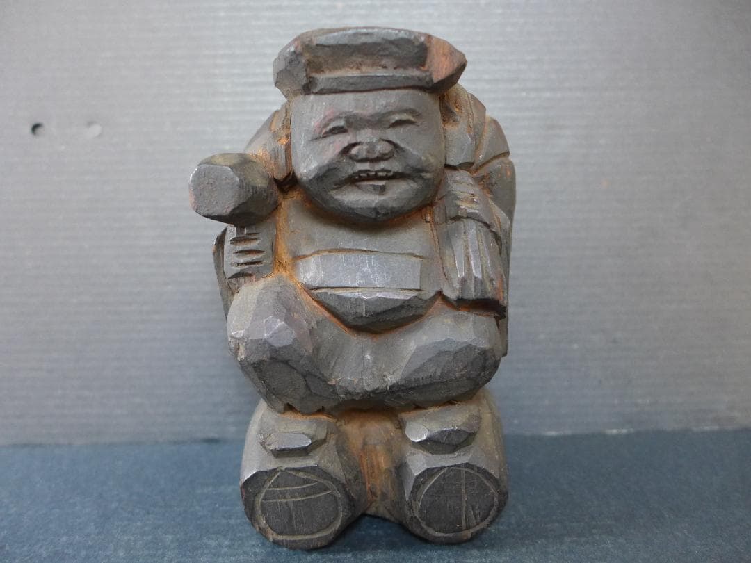 珍品　時代物　江戸期頃　一刀彫　大黒天　木彫　財運　招福物　アンティーク　骨董