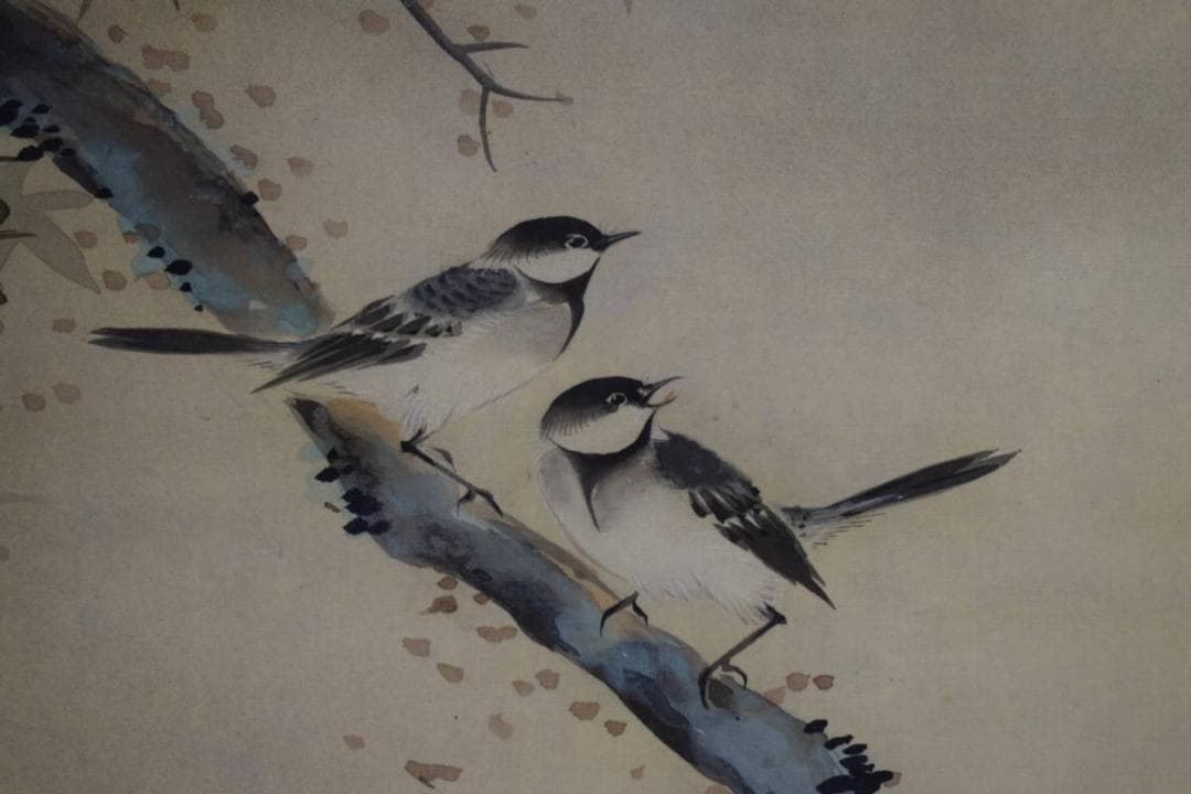 真作/鶴唳/紅葉小禽図/布袋屋掛軸HG-72