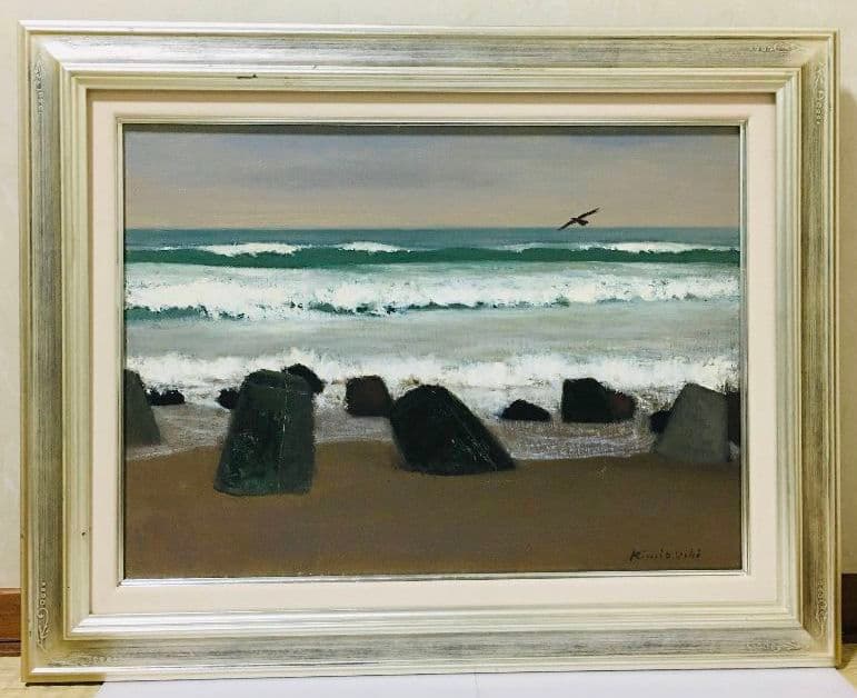 波と砂　油絵　P8（455×333mm）