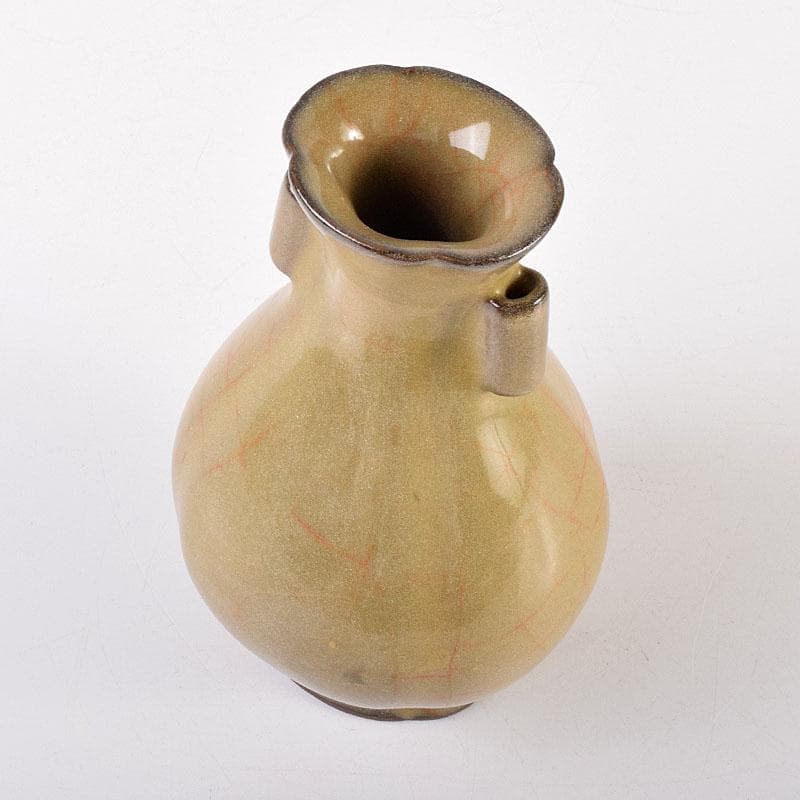 中国　哥窯　青磁　金絲鉄線　氷裂文双耳瓶　C　6910