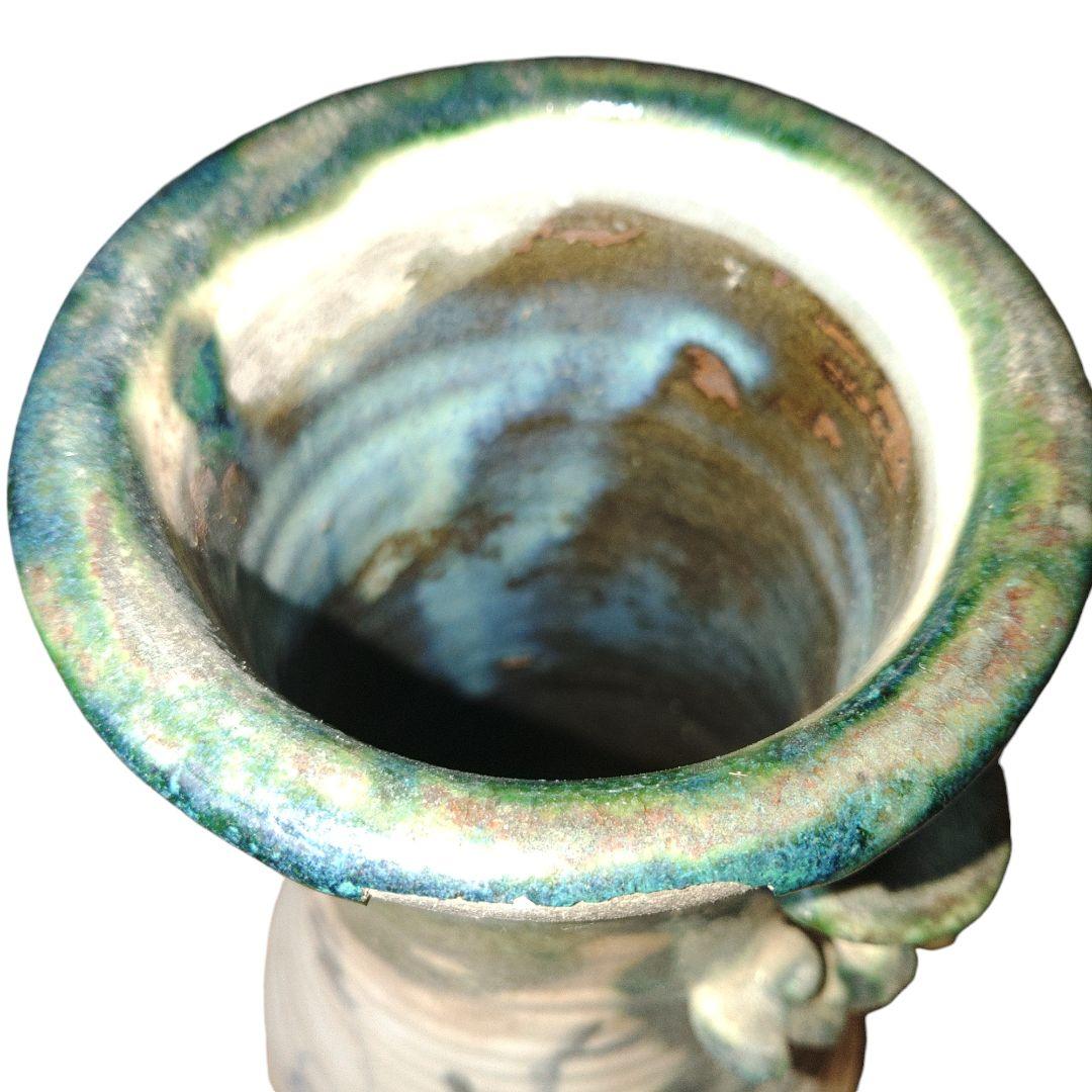 希少　越後太丘焼　霊芝取手付花瓶