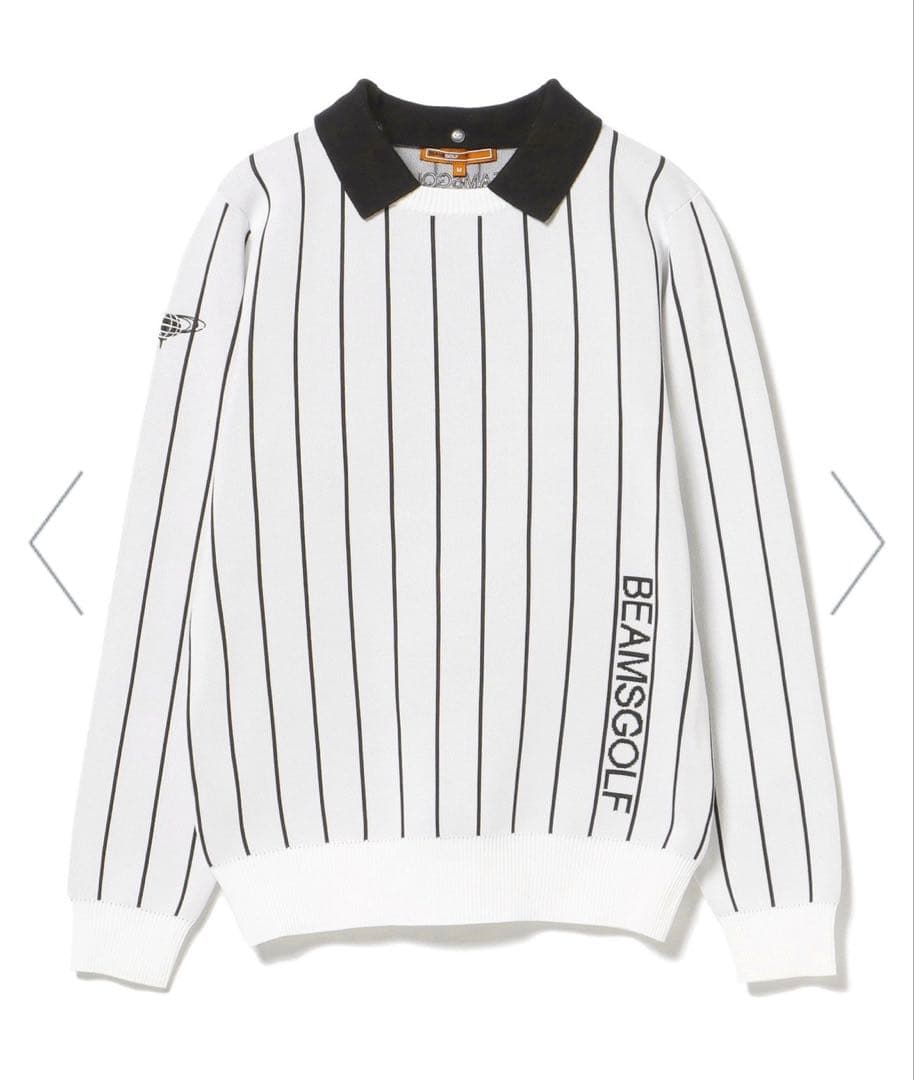 BEAMS GOLF ストライプ アタッチドカラー ニット