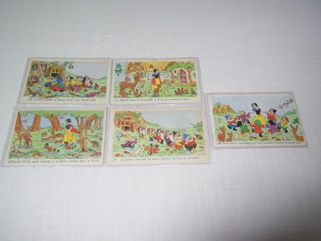美品 1950年代 フランス製◆ディズニー「白雪姫と7人の小人たち」5枚絵はがき