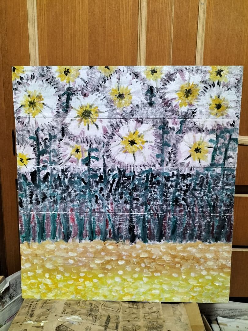 オリジナルイラスト　油絵　背景画　風景画　花