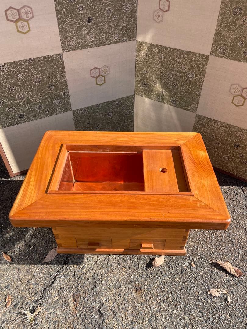 【美品】無垢 天然木 関西火鉢 大和火鉢 囲炉裏 長火鉢 火鉢 角火鉢 箱火鉢