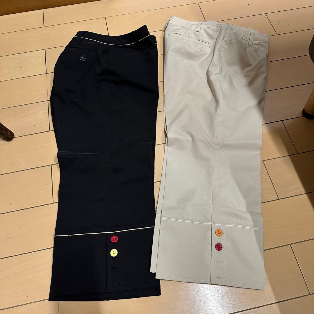 マンシングウェア レディースゴルフパンツ ブラック＆オフホワイト 2点セット