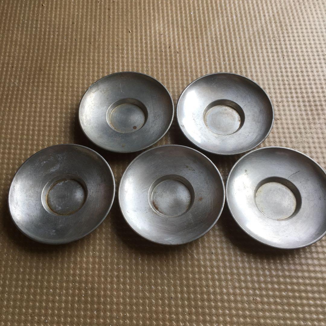 1040 超暉 錫製 柄なし丸形茶托 五客 茶器　茶道具　煎茶道具