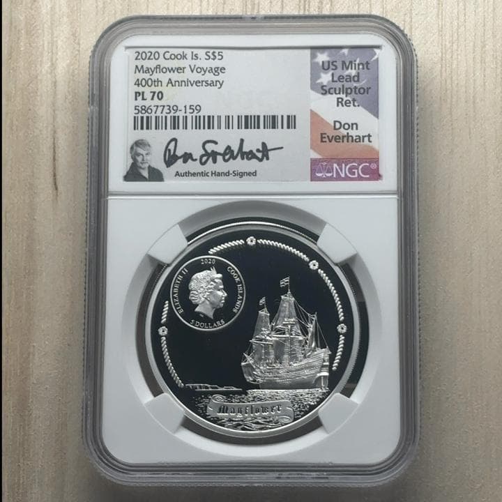 2020 クック諸島 メイフラワー号400周年 5ドル銀貨 PL70